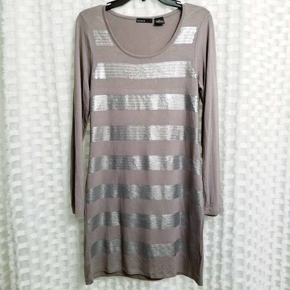 PRESS 💋 Gray & Silver sequin stripes sheath dress